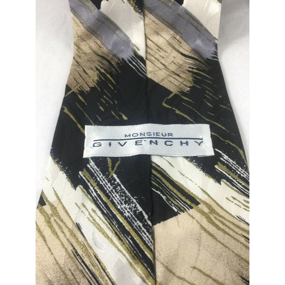 Givenchy Monsieur Black Gray Beige Stripe Necktie - Picture 3 of 6